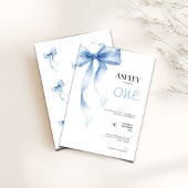 1st Birthday Invitation Blue Bow for Girls