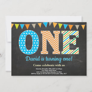 1st Birthday Invitation Boy Chalkboard Kaart