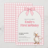 1st Birthday Invitation Gingham Duck Theme Kaart (Devant / Derrière)