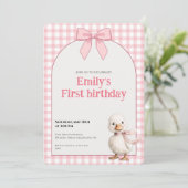 1st Birthday Invitation Gingham Duck Theme Kaart (Debout devant)