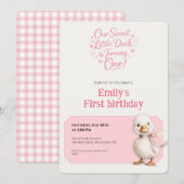 1st Birthday Invitation Gingham Duck Theme Kaart (Devant / Derrière)
