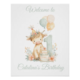 1st Birthday Poster Sign Highland Cow Perfect Poster