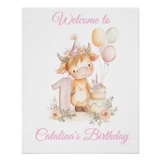 1st Birthday Poster Sign Highland Cow Perfect Poster