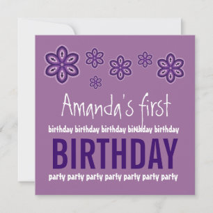1st Birthday Purple Flowers Custom Name Sjabloon Kaart