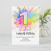 1st Birthday Rainbow Paint Splash Invitation (Debout devant)