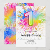 1st Birthday Rainbow Paint Splash Invitation (Devant / Derrière)