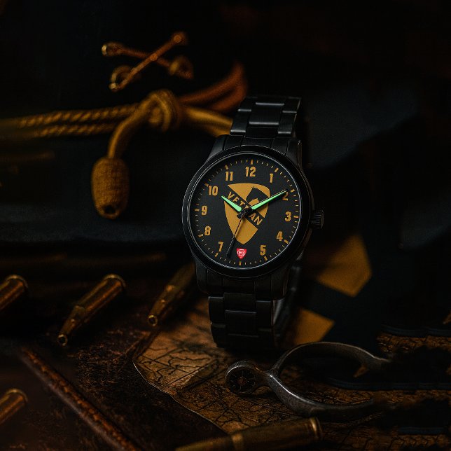 1st Cavalry Division Veteran Black Horloge (1st Cavalry Division Black Stainless Steel Wristwatch)