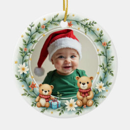 1st Christmas 2 sided Bear Hugs & Holly Keramisch Ornament