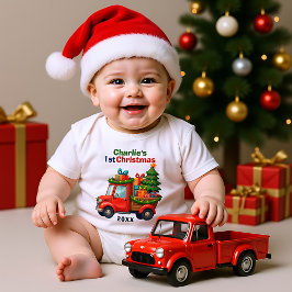 1st Christmas, cown text, Tree Haulin’ & Gift Ball Romper