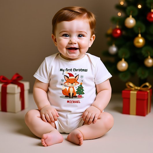 🎄1st Christmas, custom text, Festive Fox Trot Romper