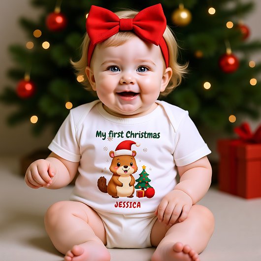 🎄1st Christmas, custom text, Tree-Mendous Debut Romper