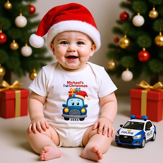 1st Christmas, custom text, Vroom for the Holidays Romper