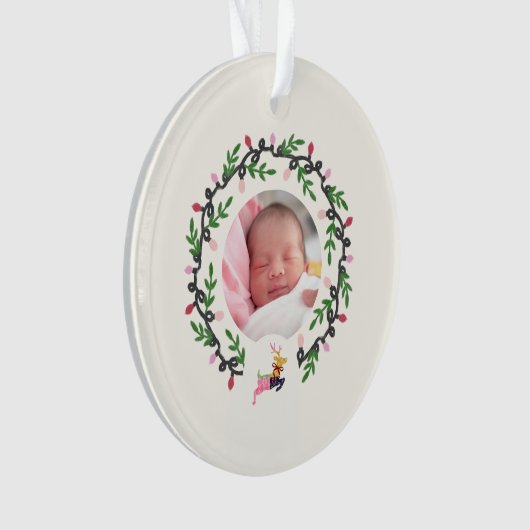 1st Christmas Deer with Wreath Customize Acrylic Ornament (voorkant)