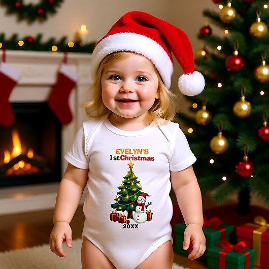 1st Christmas, own text, Frosty & Fir Delight Romper
