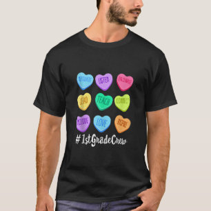 1st Grade Crew Teacher Valentijn's Day Pastel Cand T-shirt