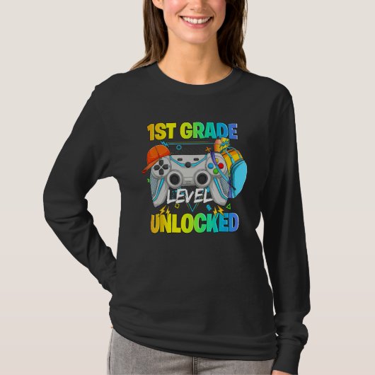 1st Grade Level Unlocked Video Gamers First Day Of T-shirt (Voorkant)