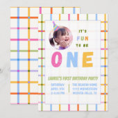 1ST- IT'S FUN TO BE ONE FIRST BIRTHDAY INVITATION (Devant / Derrière)