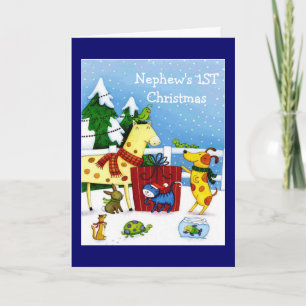 1ST Kerstmis van de neef - Wenskaart Feestdagen Kaart