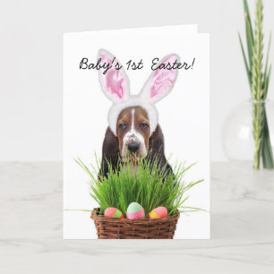 1st Pasen Basset Hound van de baby Feestdagen Kaart