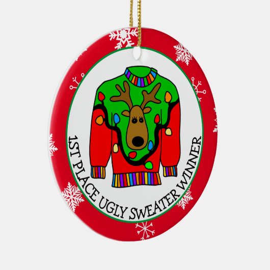 1st Place Winner Ugly Sweater Contest Medal Keramisch Ornament (Rechts)