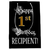 1st verjaardag ~ Fancy Manuscript; Faux Gold Kijk; Medium Cadeauzakje (Voorkant)