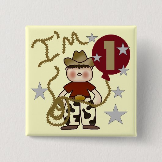 1ste Cowboy Birthday Tshirts en Gifts Vierkante Button 5,1 Cm (Voorkant)