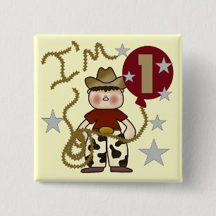 1ste Cowboy Birthday Tshirts en Gifts Vierkante Button 5,1 Cm