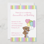 1ste verjaardag Beer regenboogstrips en ballonnen Kaart (Achterkant)