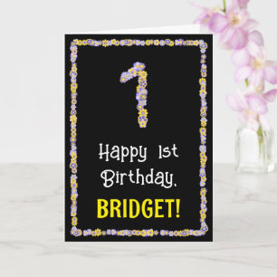 1ste verjaardag: Floral Flowers Number, Custom Nam Kaart
