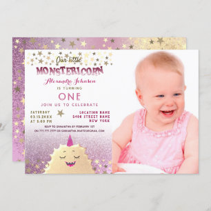 1ste verjaardag Fotomeisje Kleine Monster Kaart