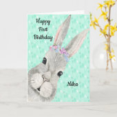 1ste verjaardag Kaart met Bunny Face (Gele Bloem)