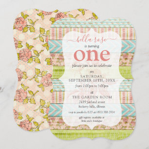 1ste verjaardag Shabby Chic Rozen Cottage Floral. Kaart