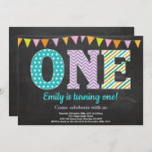 1ste verjaardag Uitnodiging meisje Chalkboard (Voorkant / Achterkant)