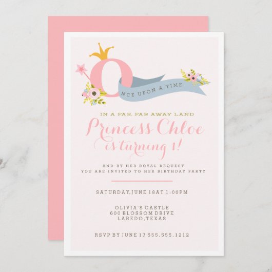 1ste verjaardag Uitnodiging prinses (Voorkant / Achterkant)