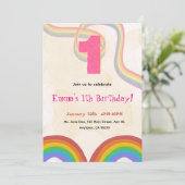 1th Birthday Invitation Girl Editable Rainbow (Debout devant)