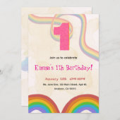 1th Birthday Invitation Girl Editable Rainbow (Devant / Derrière)