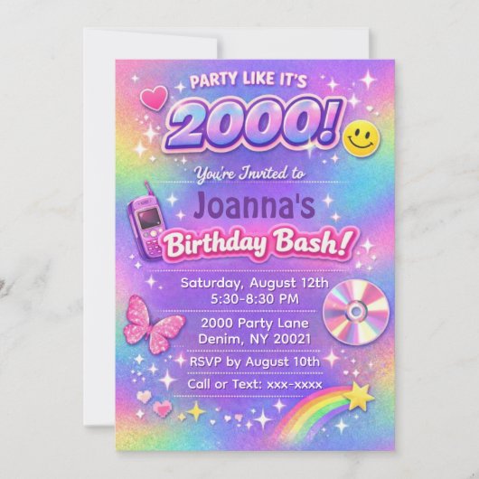 2000's Birthday Party Y2K Invitation Kaart (Voorkant)