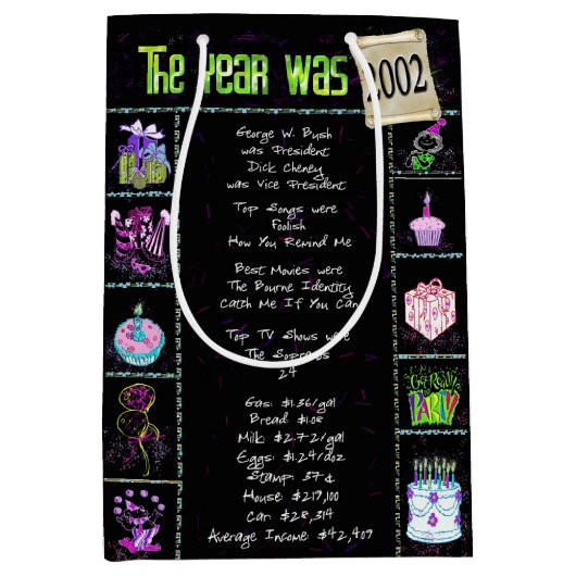 2002 Birthday Trivia Fun Feit Medium Cadeauzakje (Voorkant)