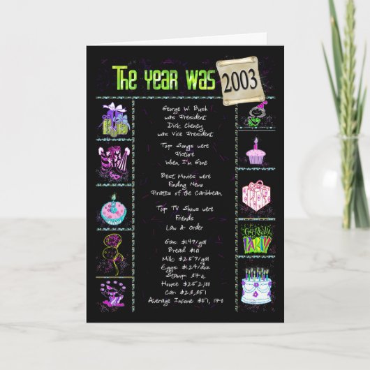 2003 Verjaardagsjaar Leuk Trivia Kaart (Voorkant)