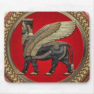 [200] Assyrian Winged Bull: Gold en Black Lamassu Muismat