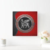 [200] Assyrian Winged Bull - Silver Lamassu Vierkante Klok (Huis)