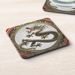 [200] Black and Gold Sacred Eastern Dragon Bier Onderzetter