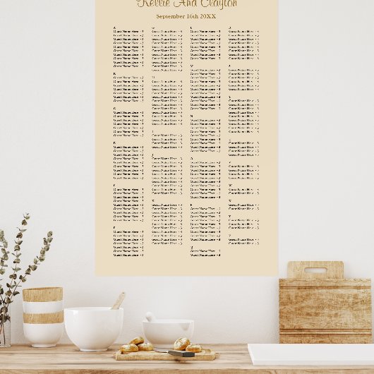 200 Champagne Wedding Seating Chart Poster (Keuken)