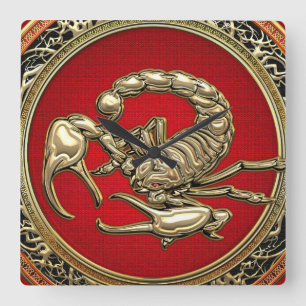 [200] Gangd gouden Scorpion op rood Vierkante Klok