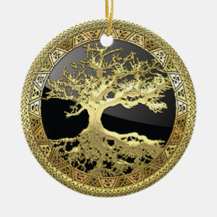 [200] Keltische Boom van het Leven [Goud] Keramisch Ornament