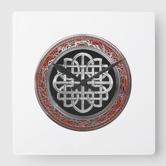 [200] Sacred Celtic Silver Knot Cross Vierkante Klok (Voorkant)