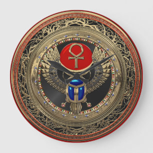 [200] Sacred Gold Egyptian Winged Scarab with Ankh Grote Klok