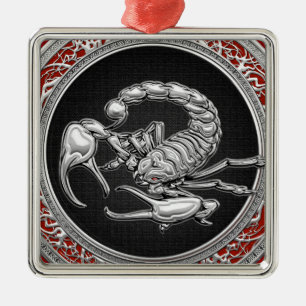 [200] Sacred Silver Scorpion op zwart Metalen Ornament
