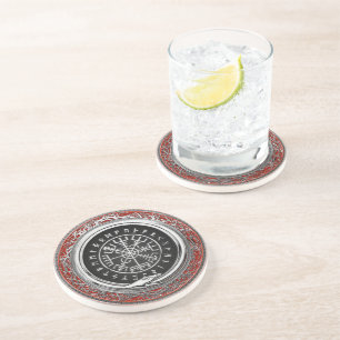 [200] Vegvisir - Viking Silver Magic Runass Zandsteen Onderzetter
