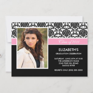 2011 Black Damask Photo Afstuderen Invitation roze Kaart